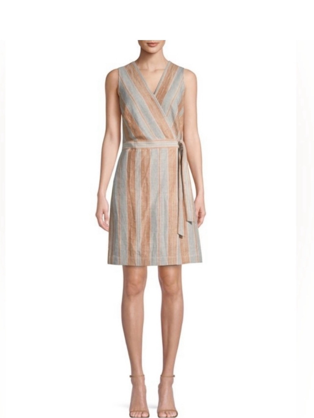 Lafayette 148 New York Linen Blue & Rust Striped Wrap Romper